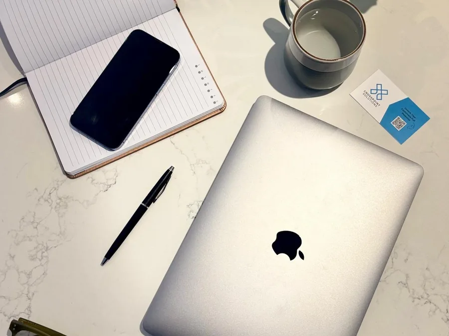 A desk set up for a working session